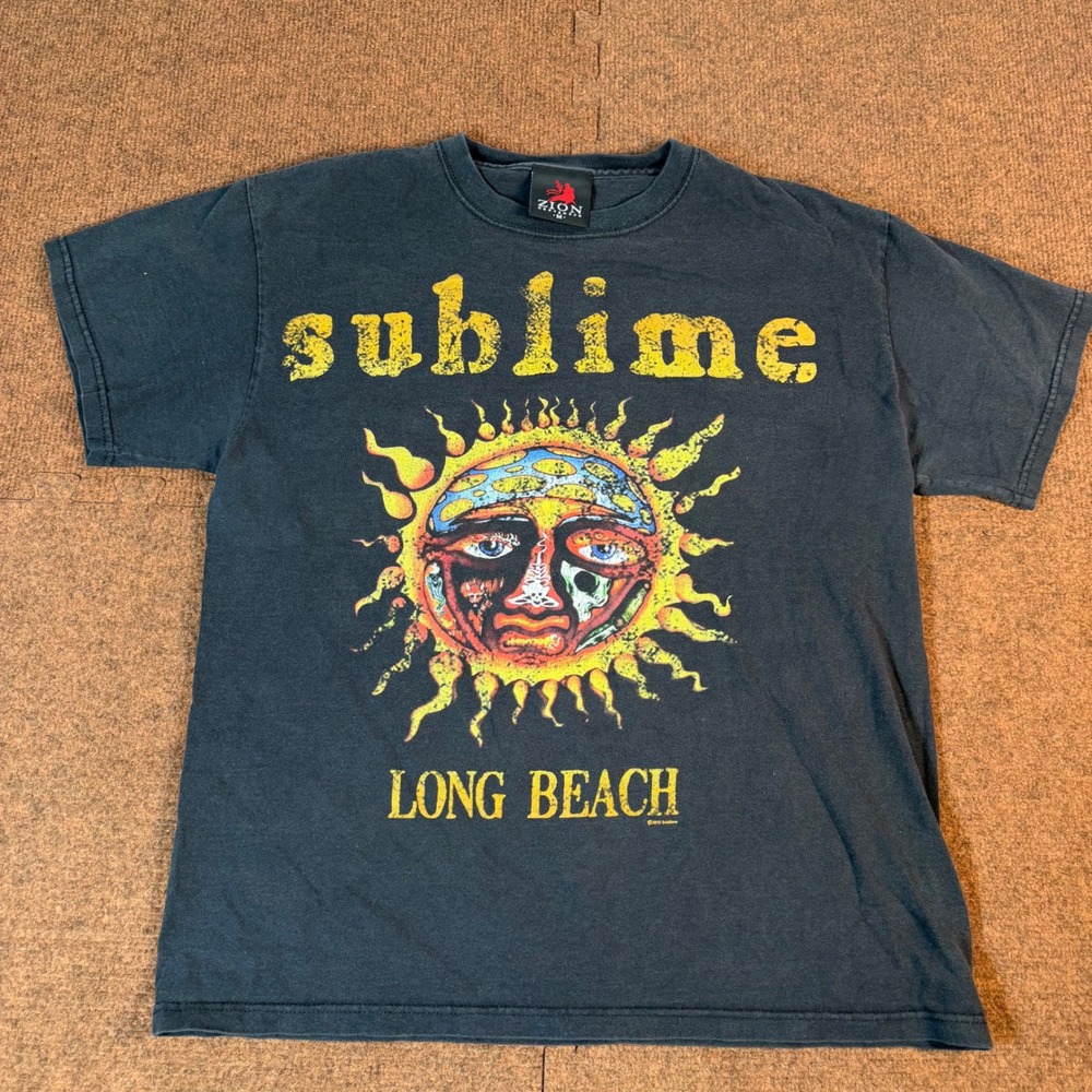 A+ Sublime Long Beach T Shirt Mens M Zion Rootswear Sun Face Band Tee 2010 Black